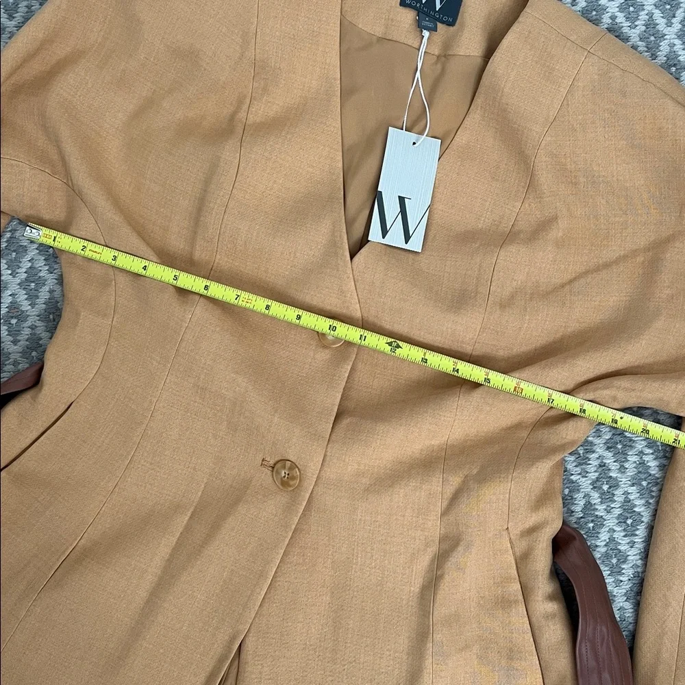 Worthington Camel Blazer with Chocolate Belt Dolman Sleeves